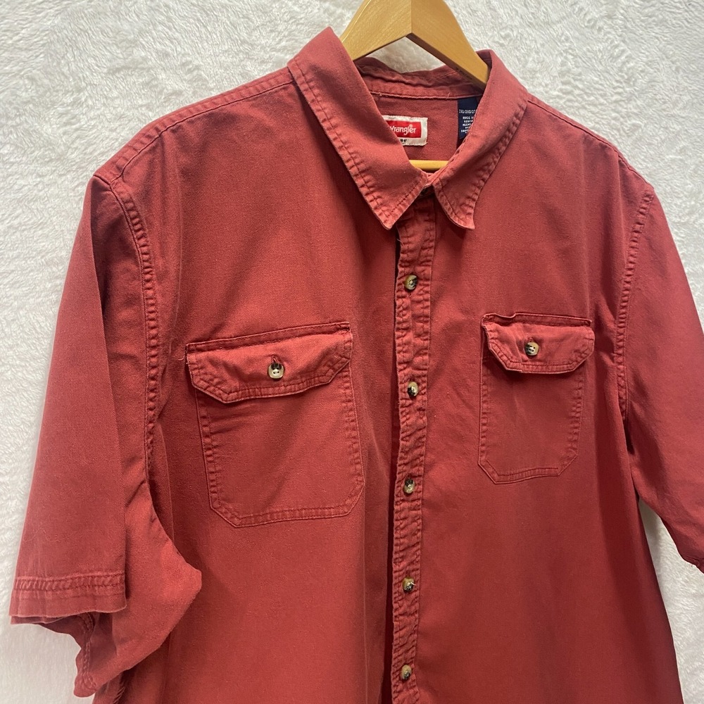 Wrangler Button-Up Short Sleeve Shirt Mens 2XL Burgundy Cotton Cowboy Midweight